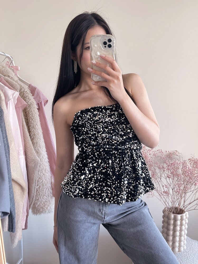 Yinthe Sequin Tube Top / Silver