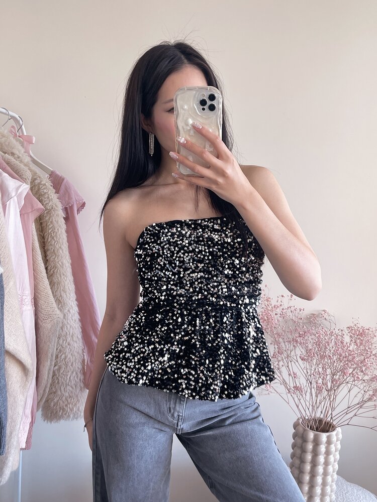 Yinthe Sequin Tube Top / Silver