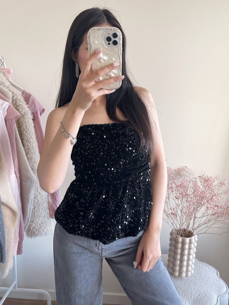 Yinthe Sequin Tube Top / Black