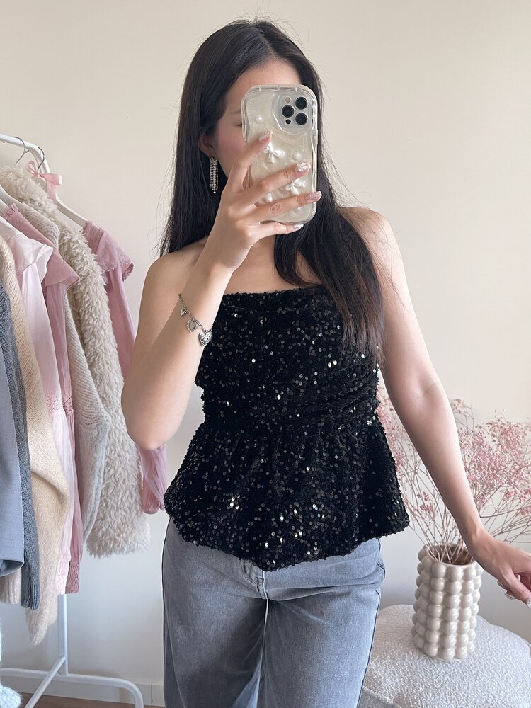 Yinthe Sequin Tube Top / Black
