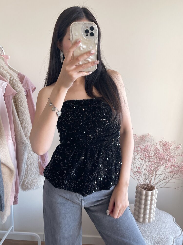 Yinthe Sequin Tube Top / Navy Blue