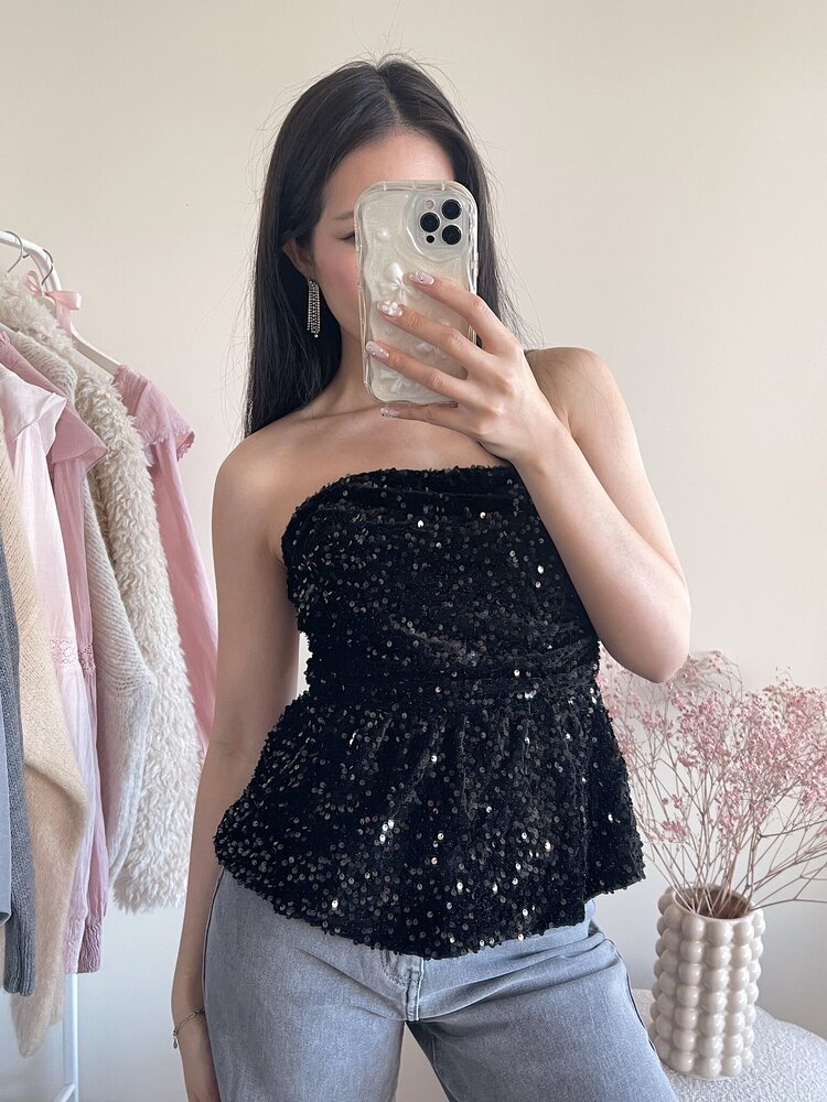 Yinthe Sequin Tube Top / Navy Blue