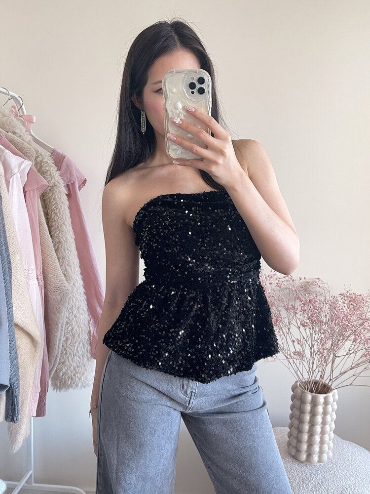 Yinthe Sequin Tube Top / Navy Blue