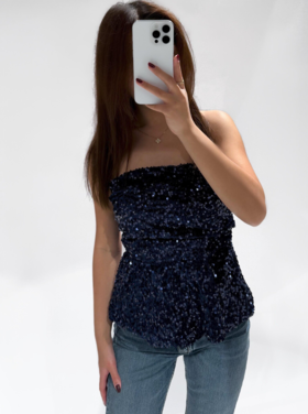 Yinthe Sequin Tube Top / Navy Blue