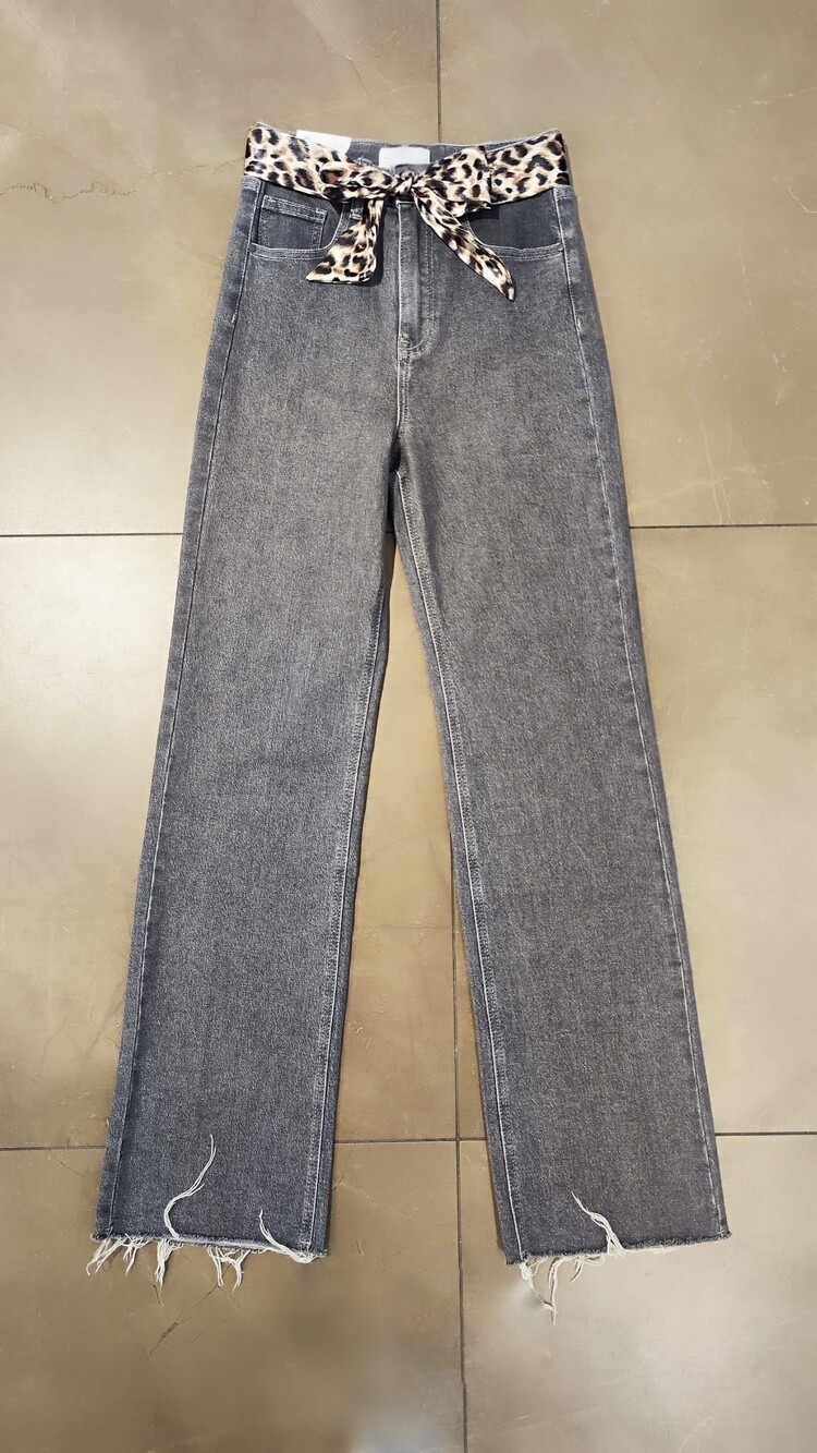 Tessa Leopard Wide Leg Jeans / Dark Grey