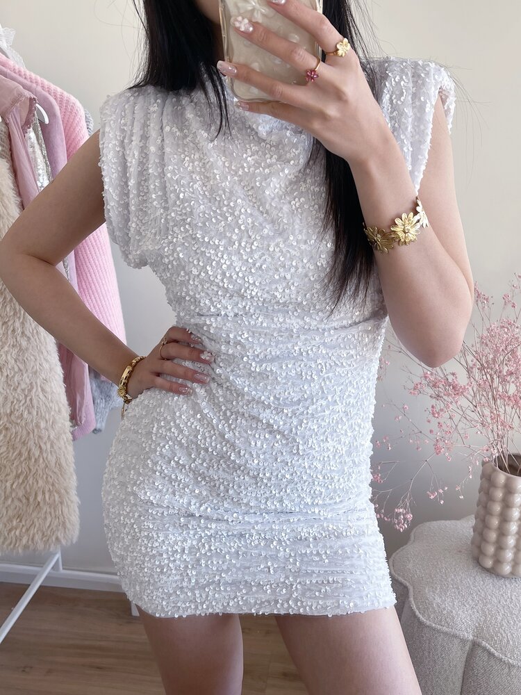 Nadine Sequin Dress / White