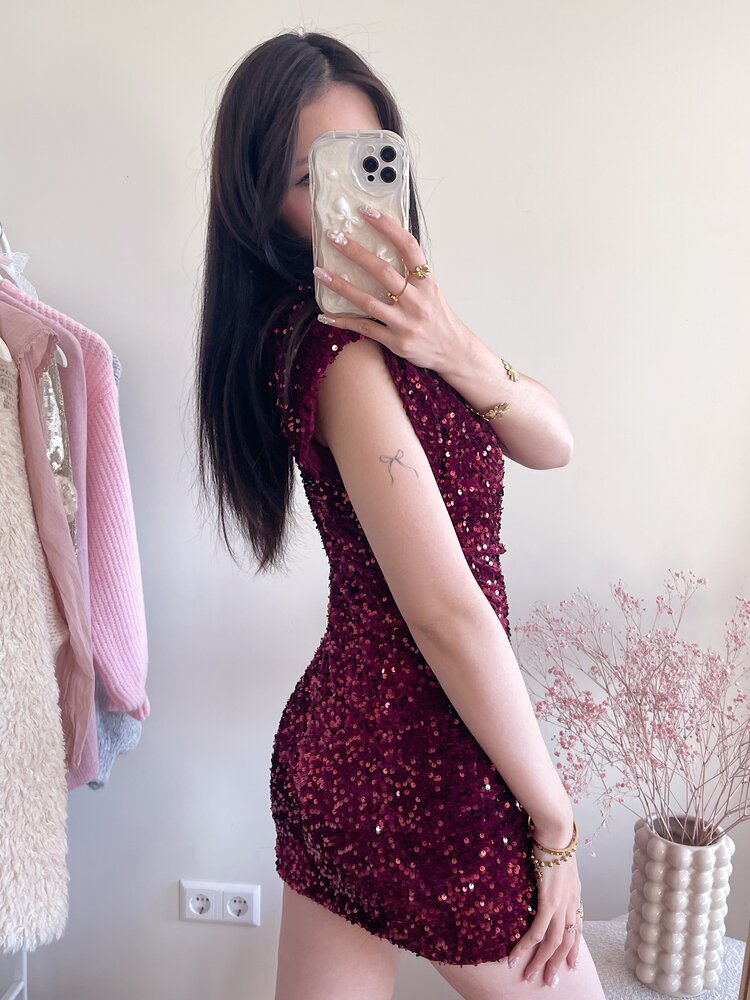 Nadine Sequin Dress / Bordeaux Red