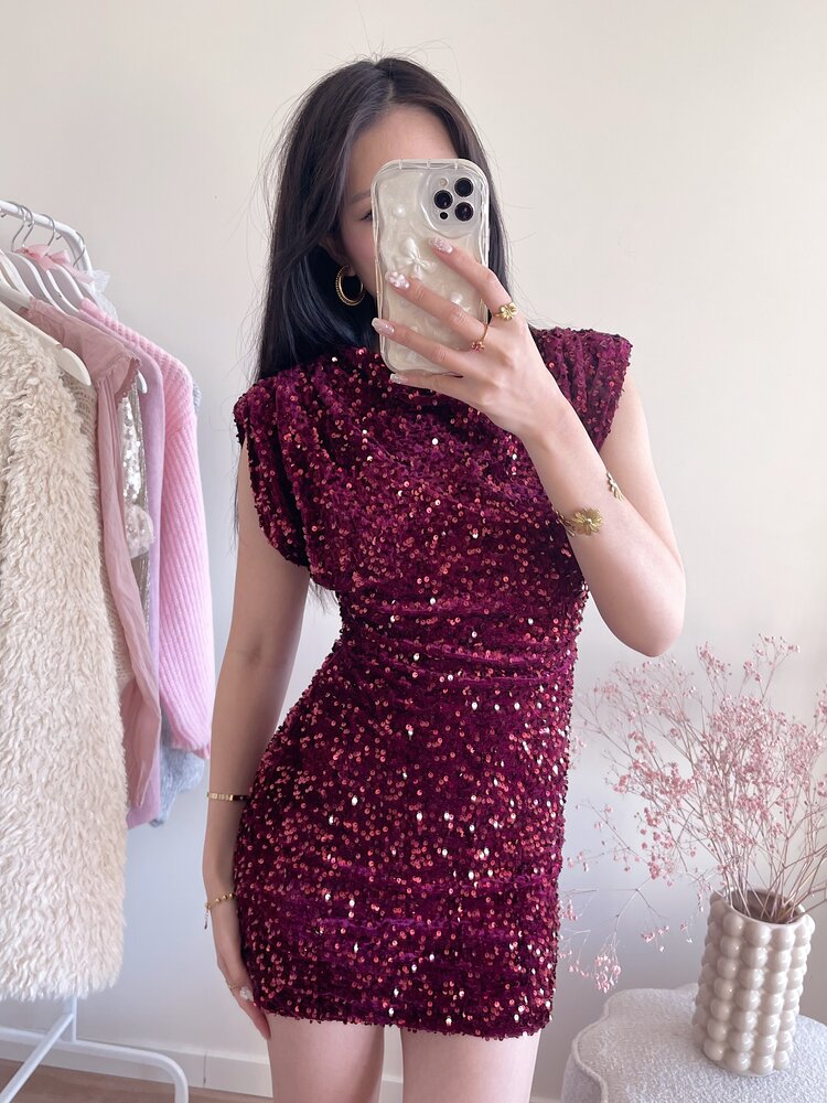Nadine Sequin Dress / Bordeaux Red