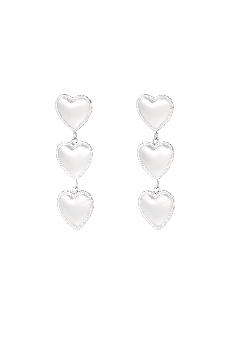 Silver Triple Heart Stack Earrings