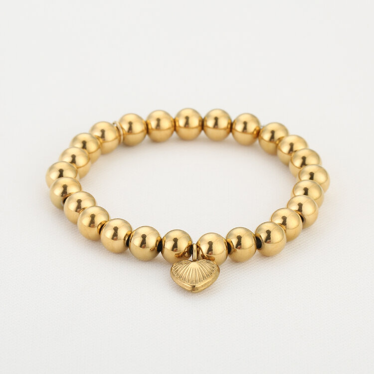 Gold Textured Heart Beads Bracelet