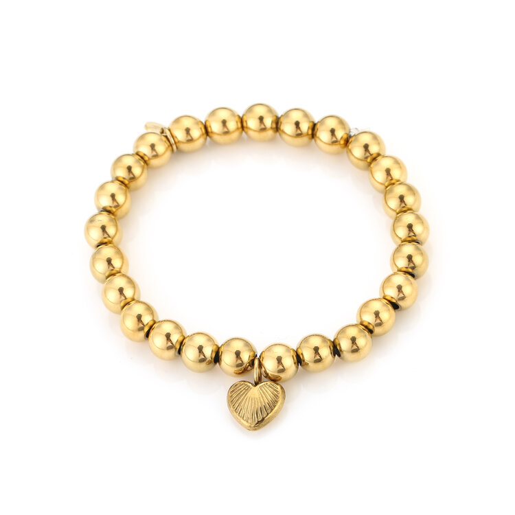 Gold Textured Heart Beads Bracelet