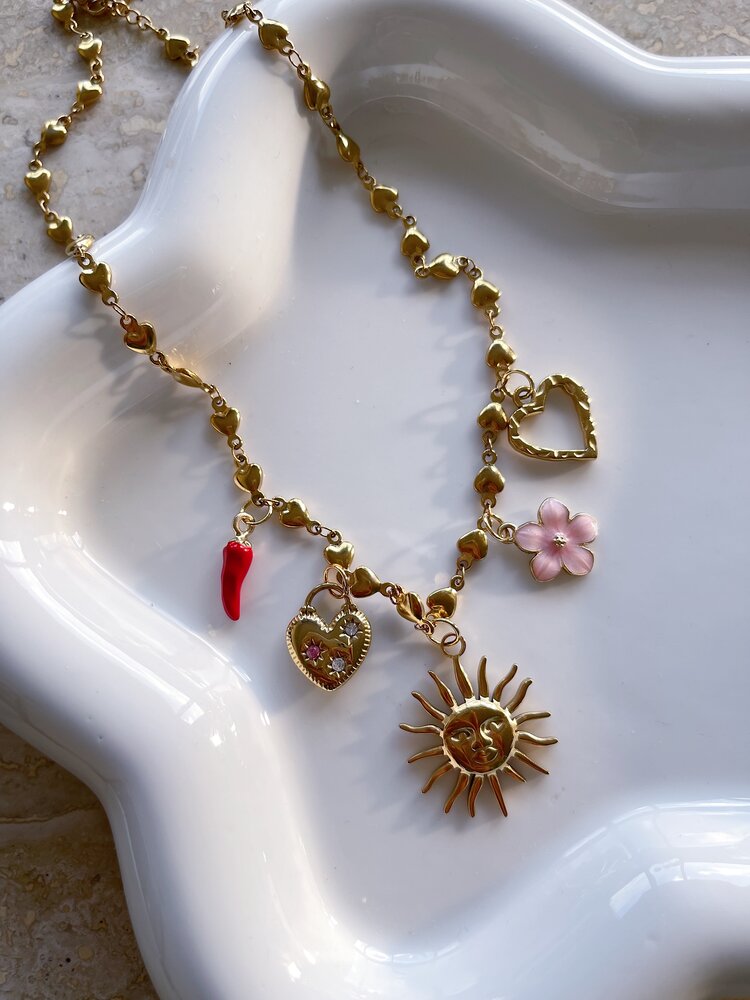 Gold 5 Mixed Charms Necklace / Type B7