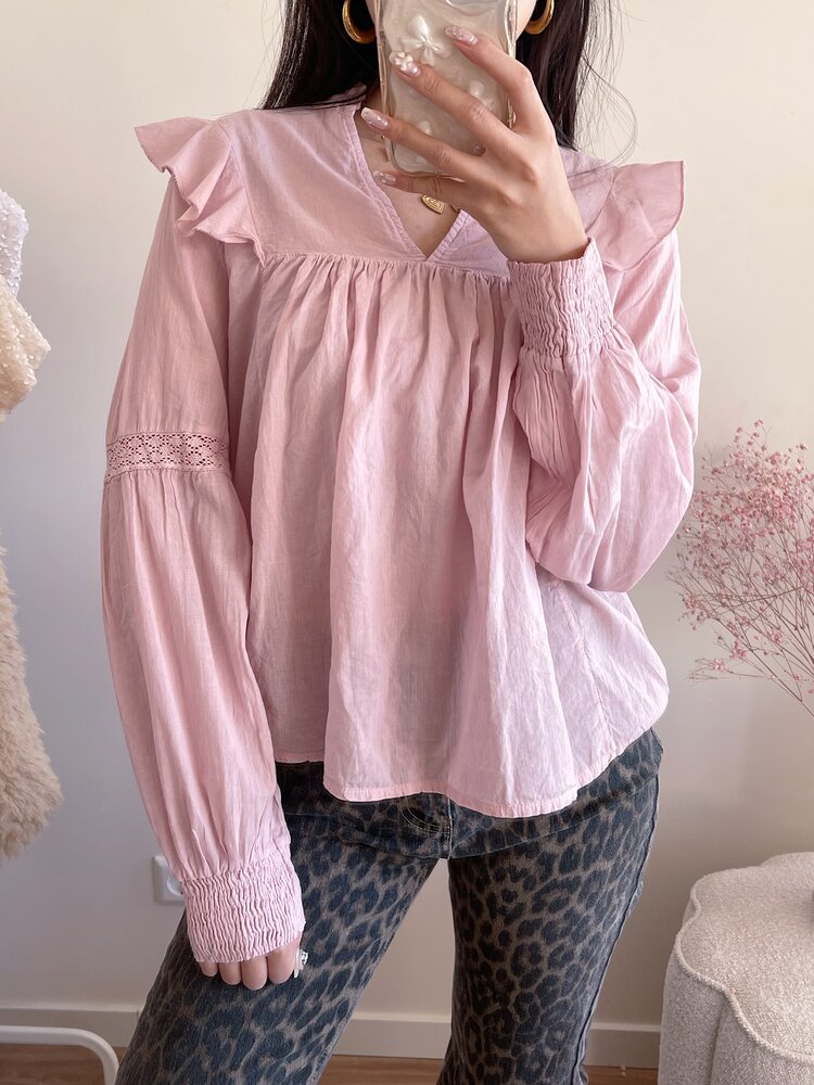Lenae Ruffle Blouse / Dusty Pink