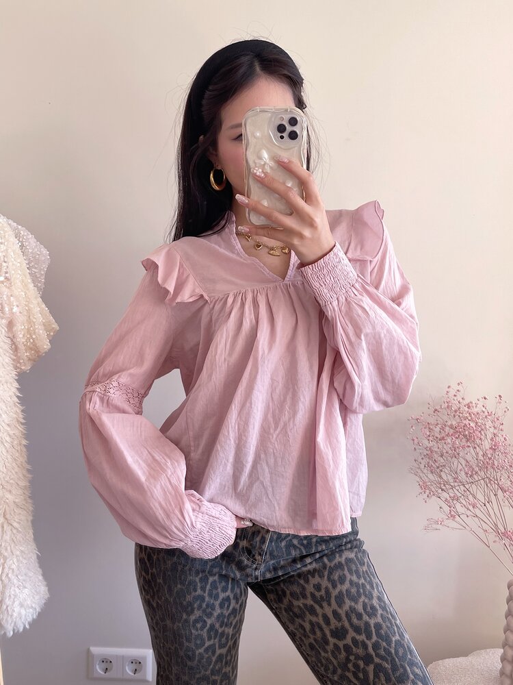 Lenae Ruffle Blouse / Dusty Pink
