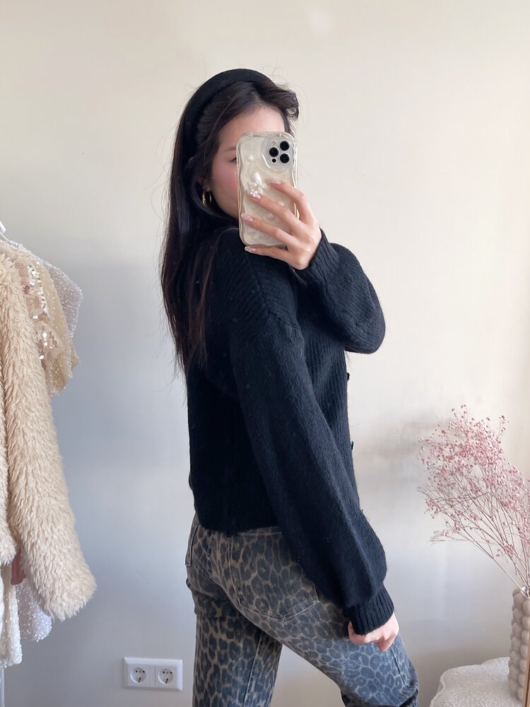 Josefine Button Knit Cardigan / Black