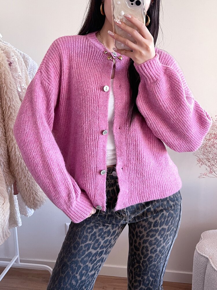 Josefine Button Knit Cardigan / Pink