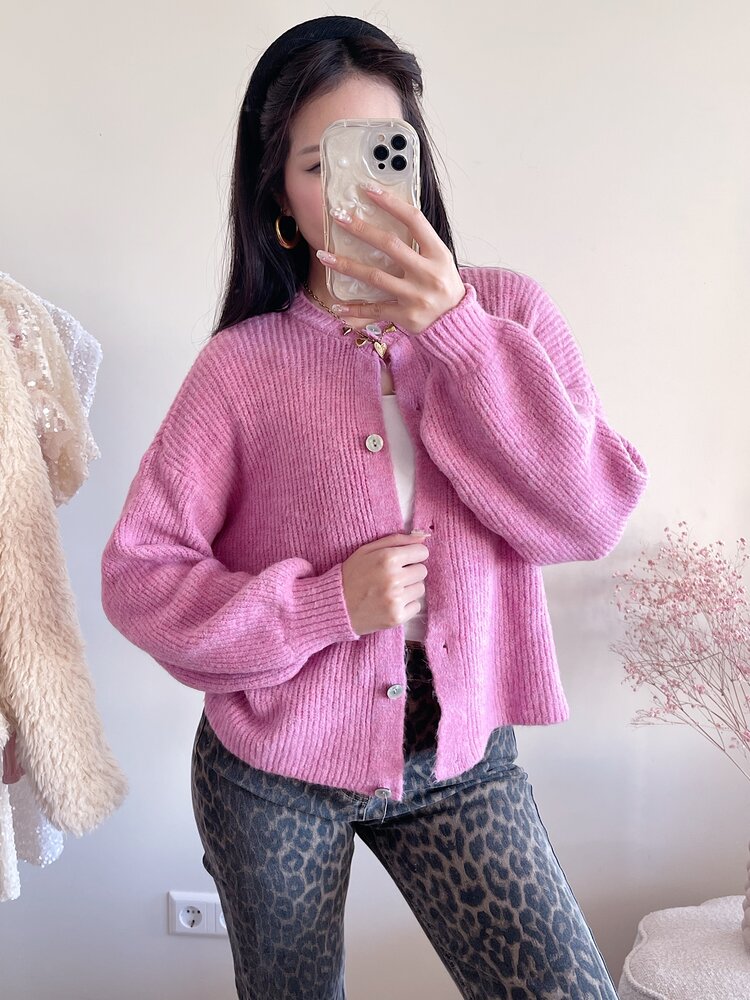 Josefine Button Knit Cardigan / Pink