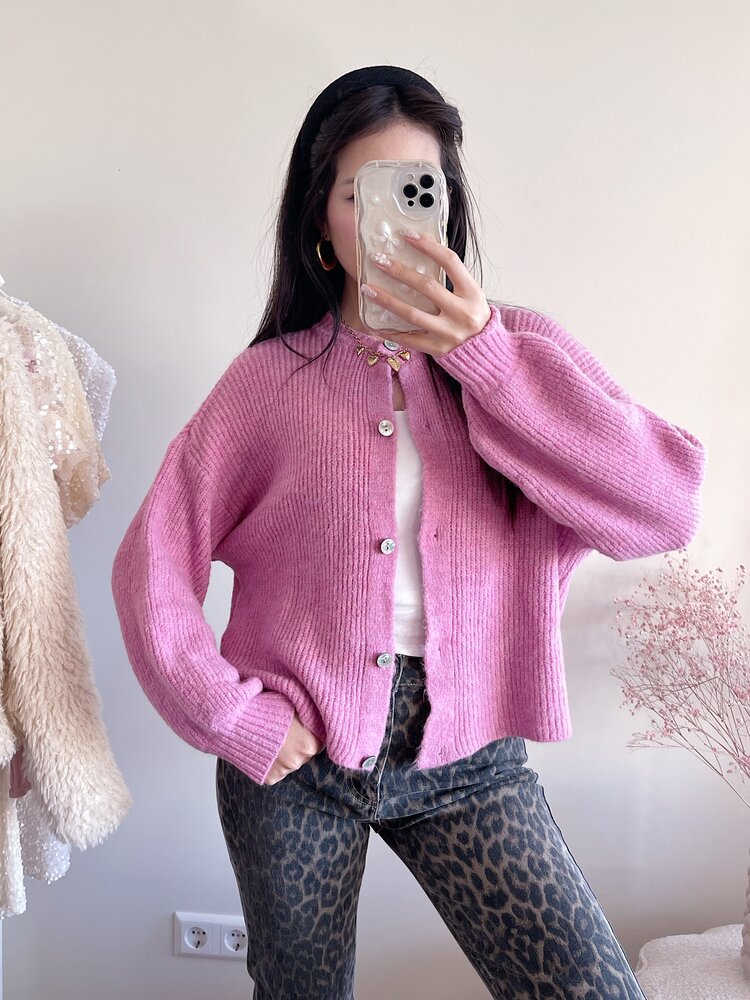 Josefine Button Knit Cardigan / Pink