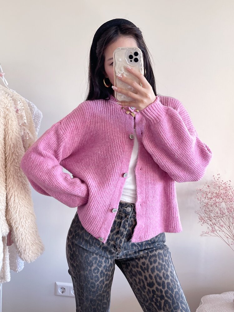 Josefine Button Knit Cardigan / Pink