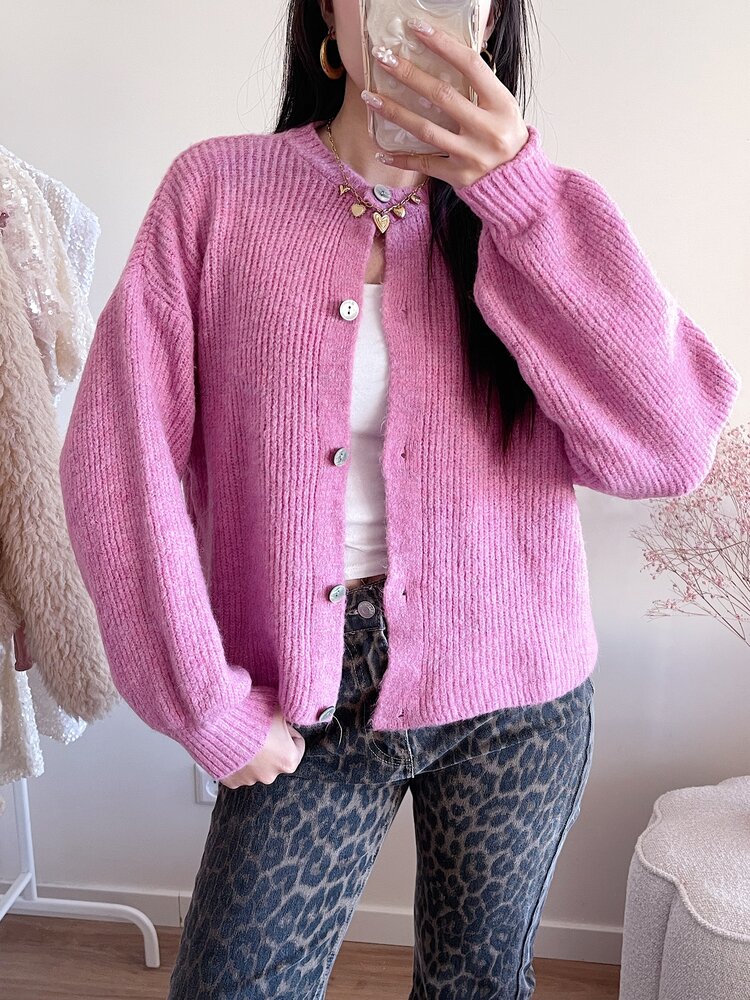 Josefine Button Knit Cardigan / Pink