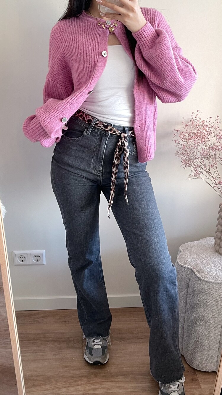 Tessa Leopard Wide Leg Jeans / Dark Grey