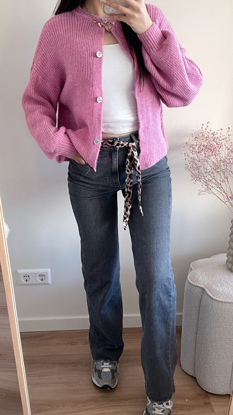 Tessa Leopard Wide Leg Jeans / Dark Grey