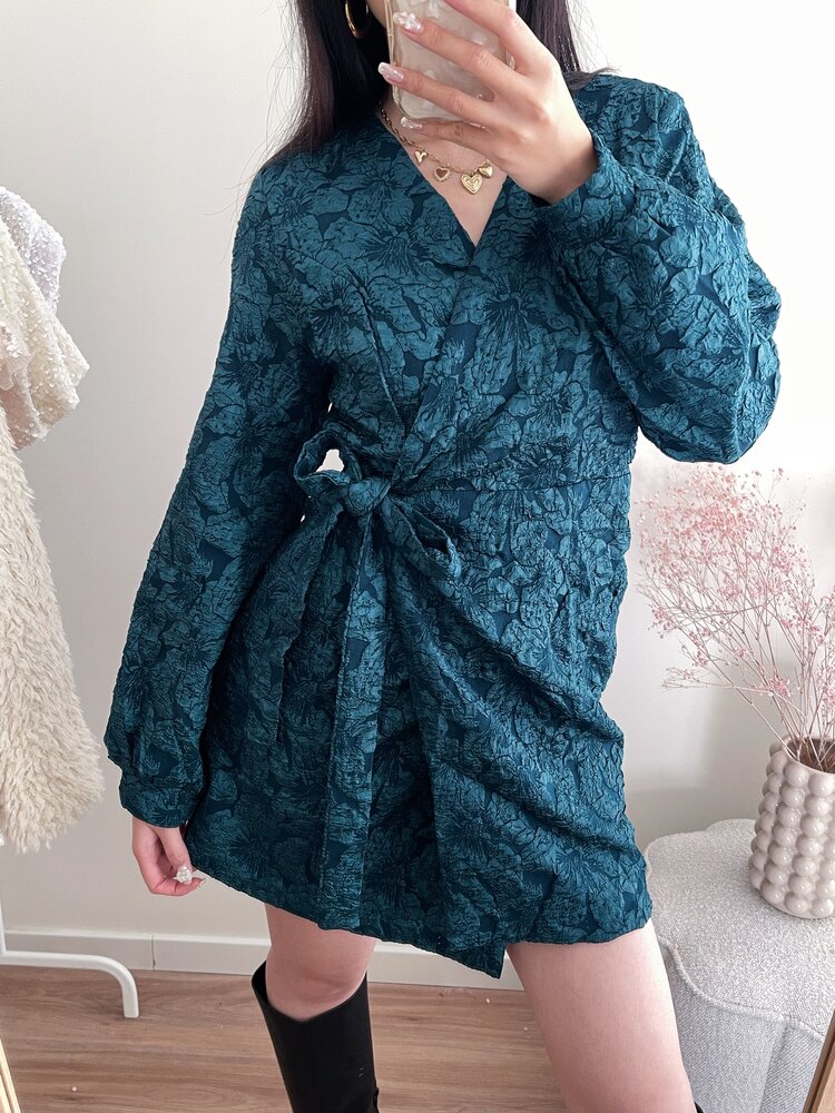Aysha Flower Wrap Dress / Teal Blue