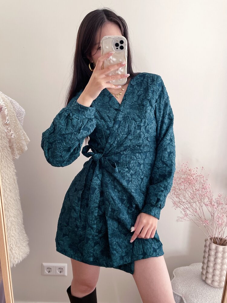 Aysha Flower Wrap Dress / Teal Blue