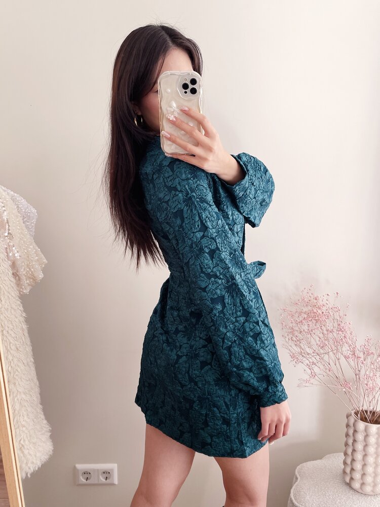 Aysha Flower Wrap Dress / Teal Blue