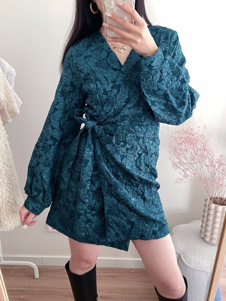 Aysha Flower Wrap Dress / Teal Blue