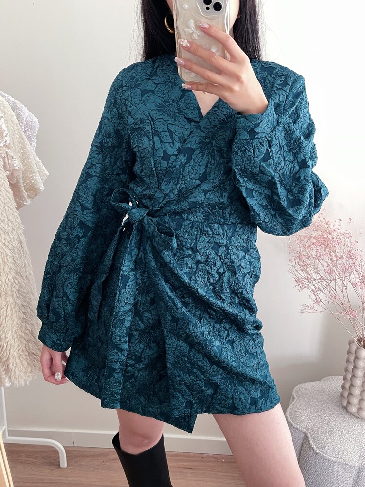 Aysha Flower Wrap Dress / Teal Blue