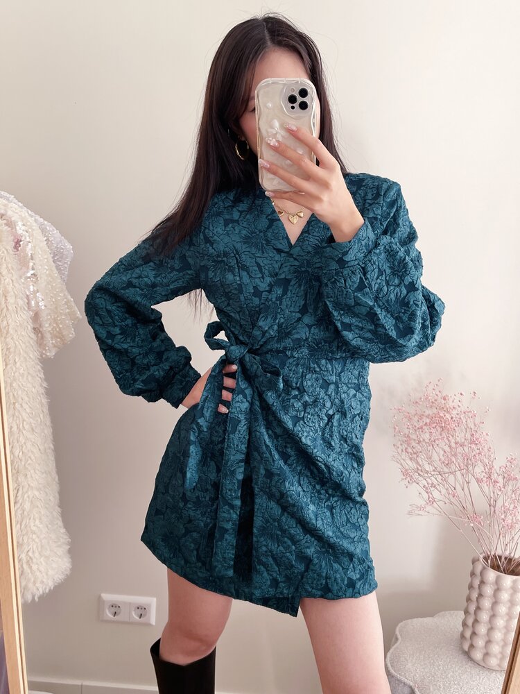Aysha Flower Wrap Dress / Teal Blue