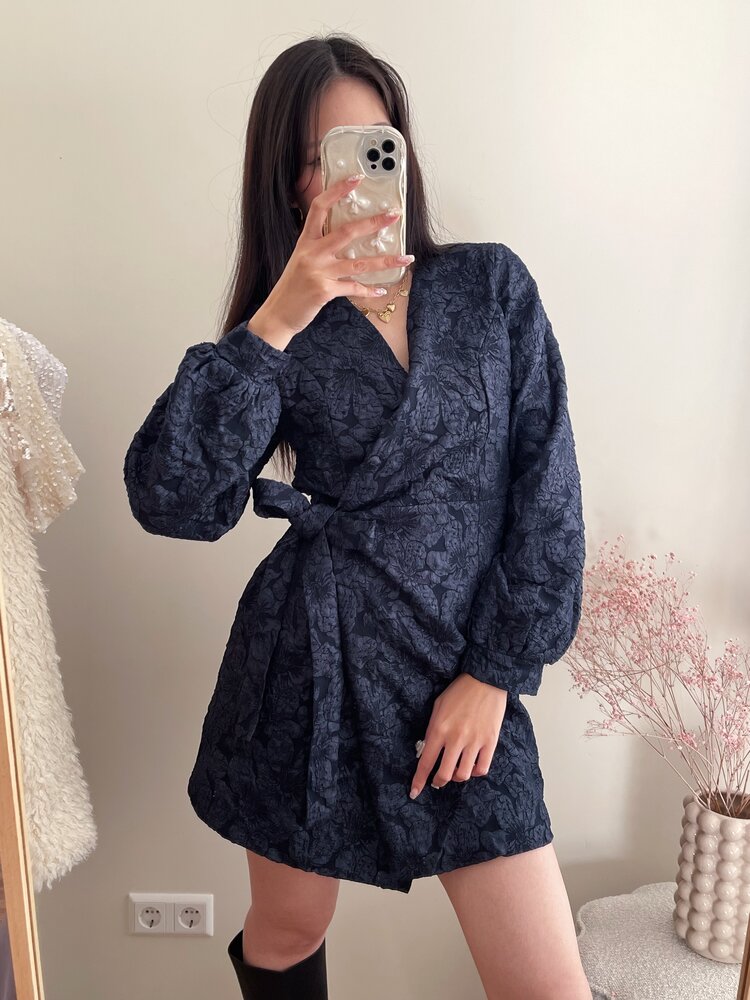 Aysha Flower Wrap Dress / Navy Blue
