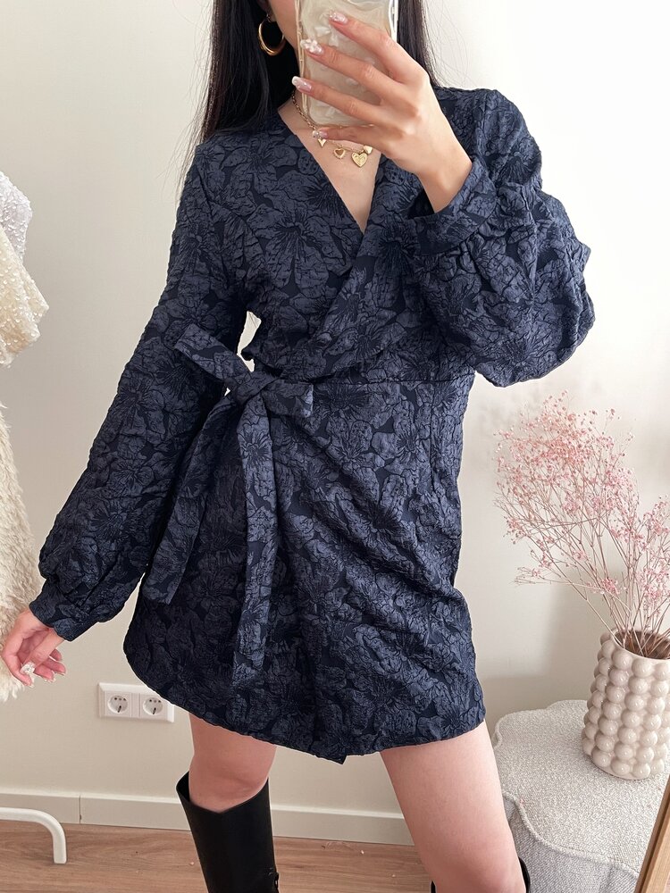 Aysha Flower Wrap Dress / Navy Blue
