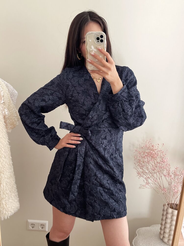 Aysha Flower Wrap Dress / Navy Blue