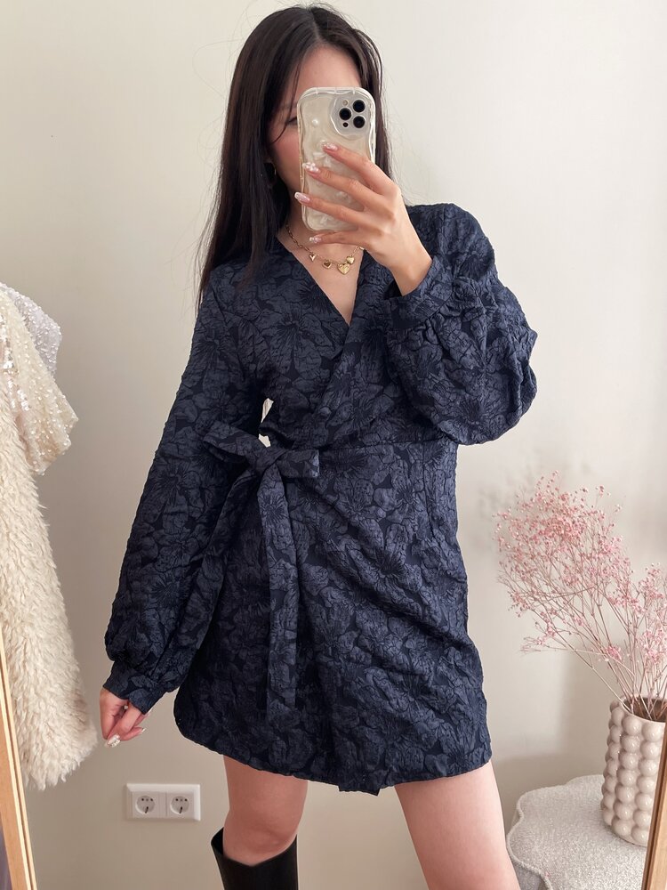 Aysha Flower Wrap Dress / Navy Blue