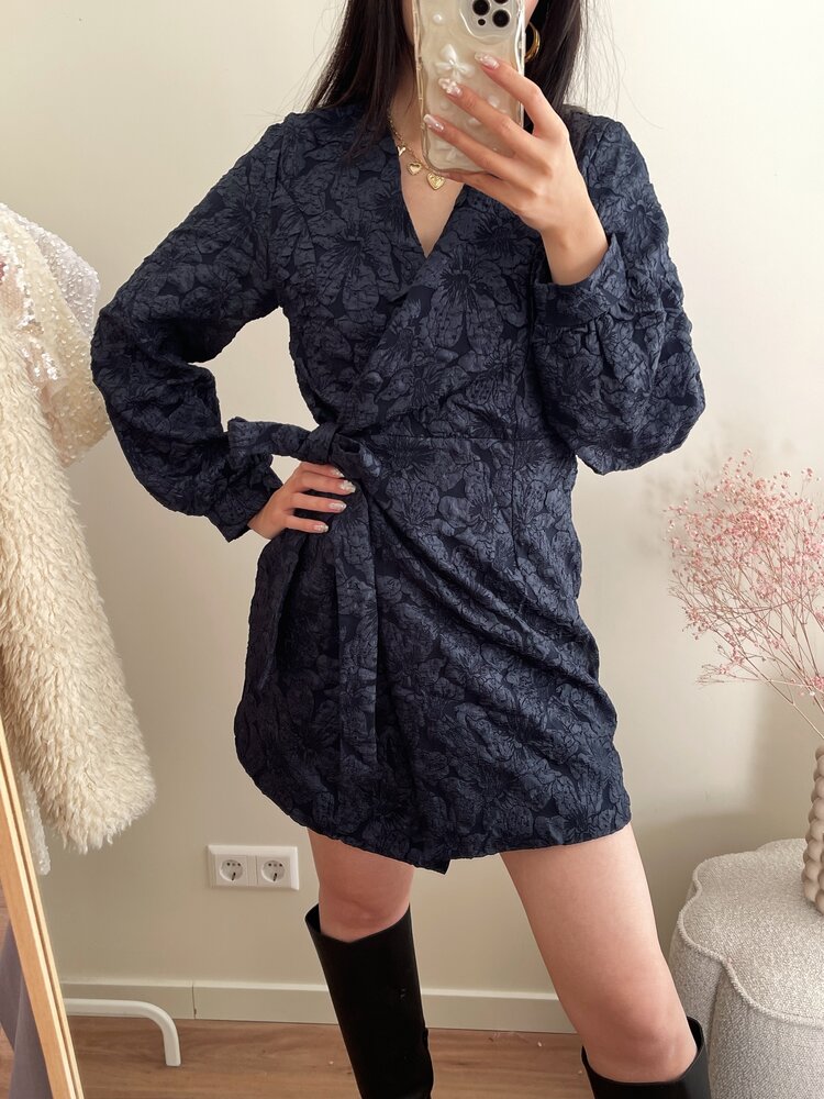 Aysha Flower Wrap Dress / Navy Blue