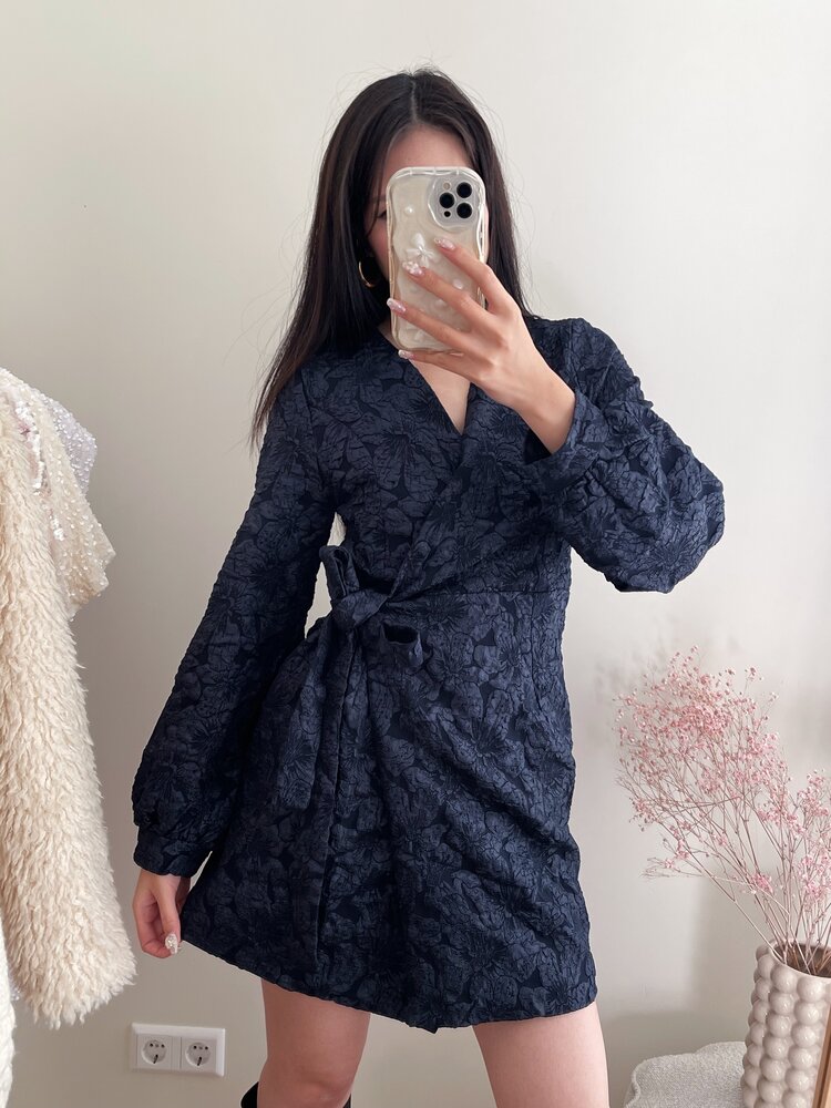 Aysha Flower Wrap Dress / Navy Blue