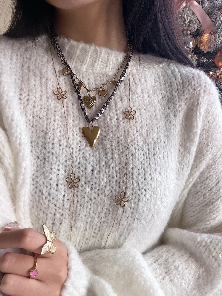 Elastic Heart Necklace / Leopard