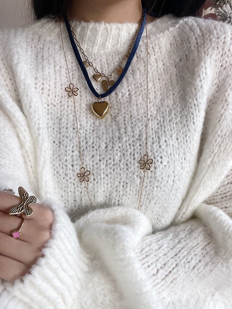 Elastic Heart Necklace / Velvet Navy Blue