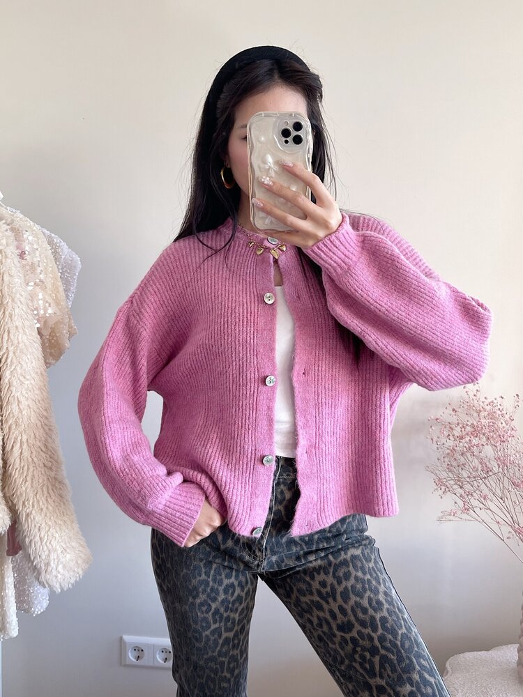 Josefine Button Knit Cardigan / Light Grey