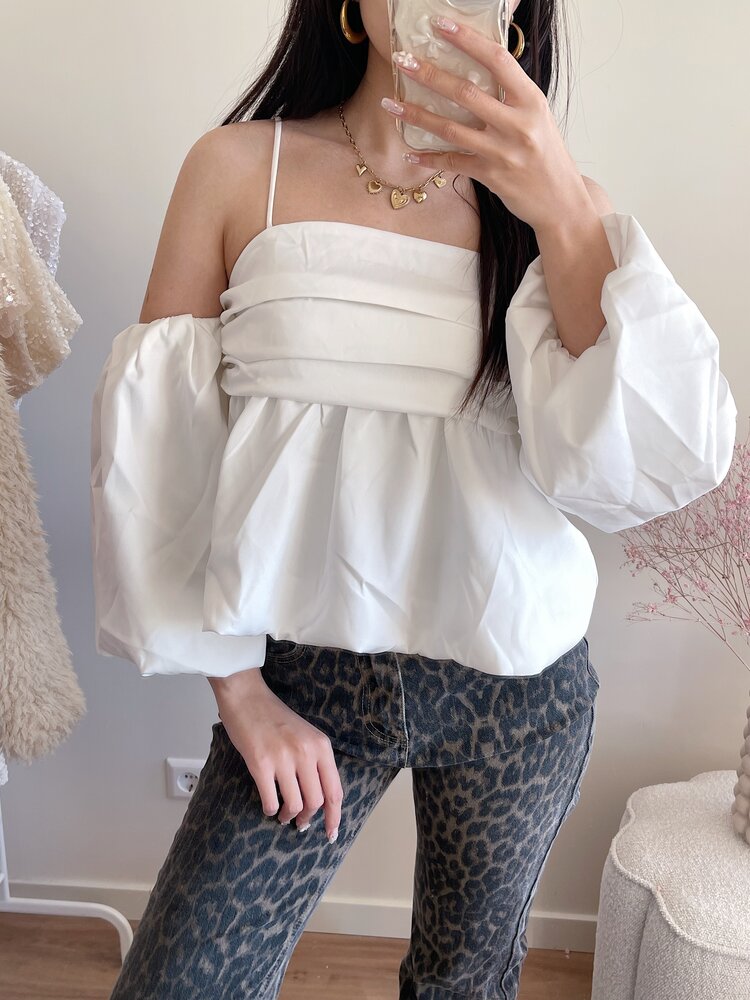 Linde Puff Sleeve Top / White