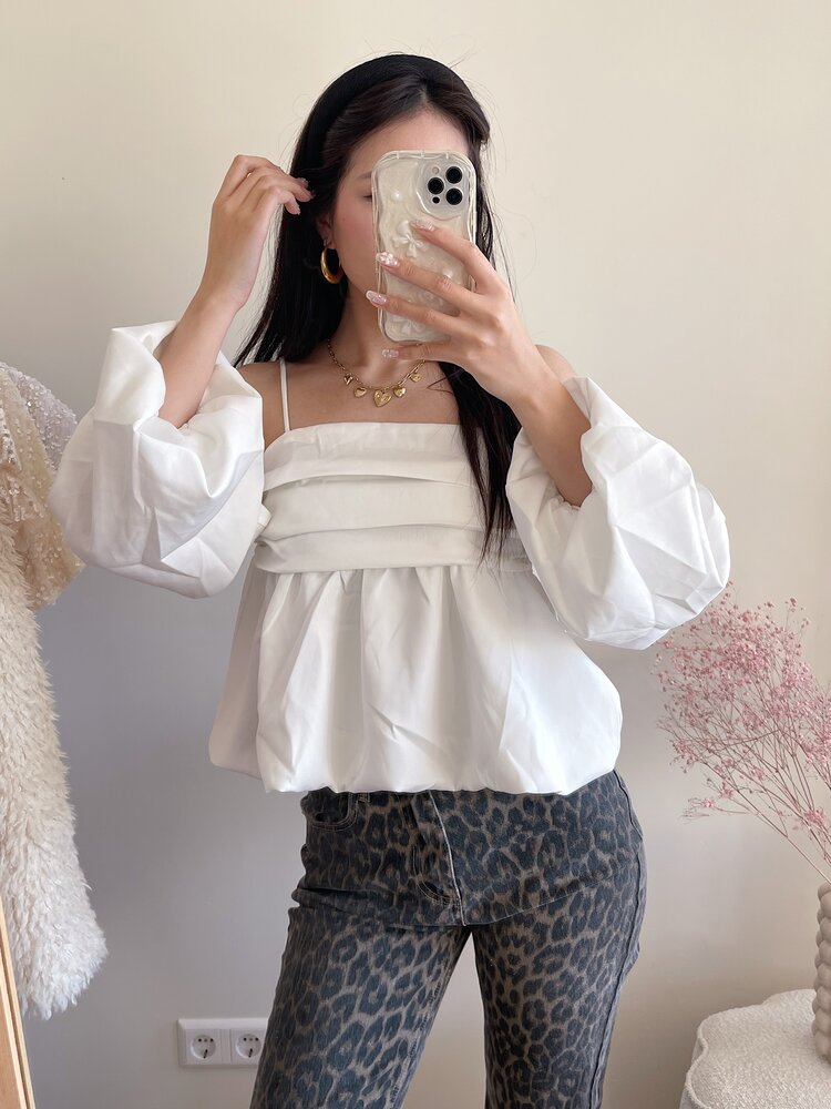 Linde Puff Sleeve Top / White