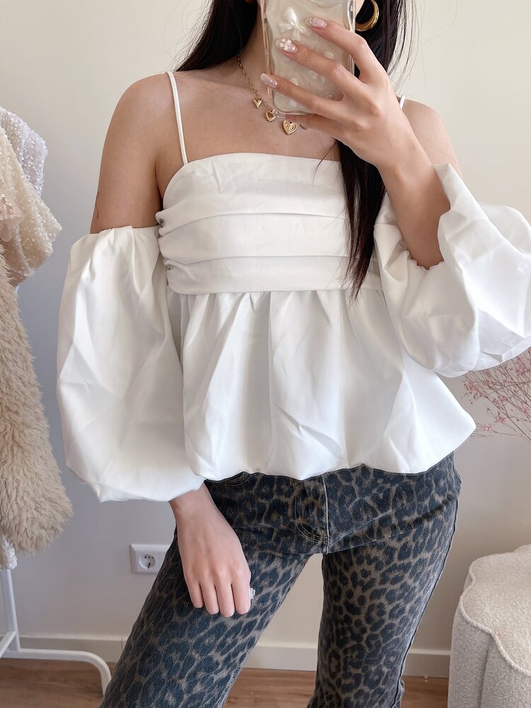 Linde Puff Sleeve Top / White