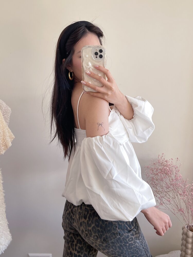 Linde Puff Sleeve Top / White