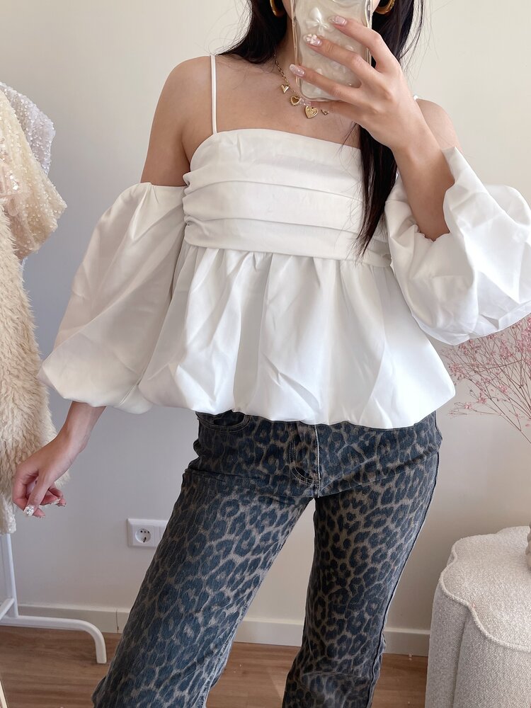 Linde Puff Sleeve Top / White