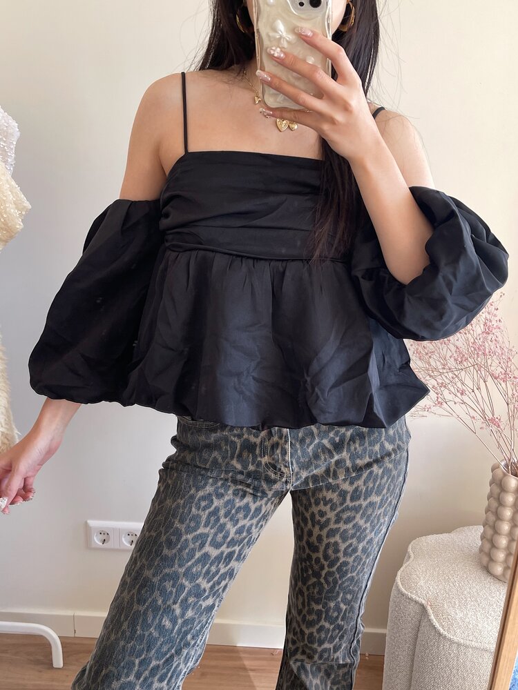 Linde Puff Sleeve Top / Black