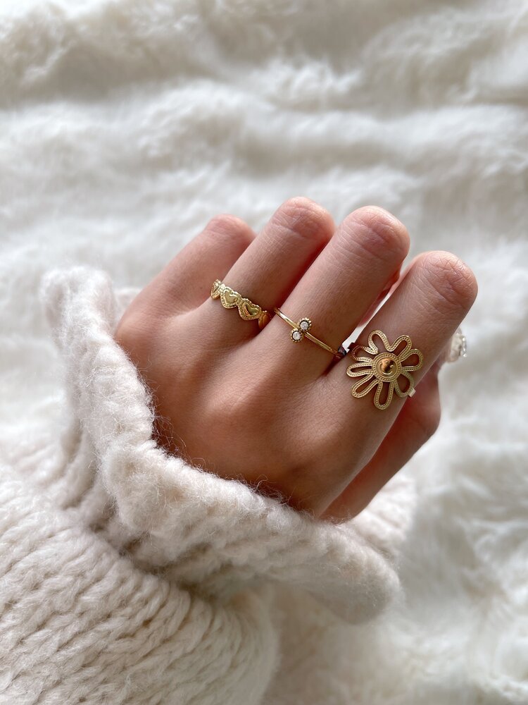 Gold Happy Face Flower Ring
