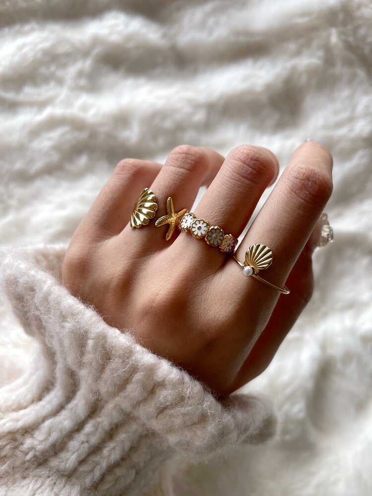 Gold Sea Star & Shell Ring