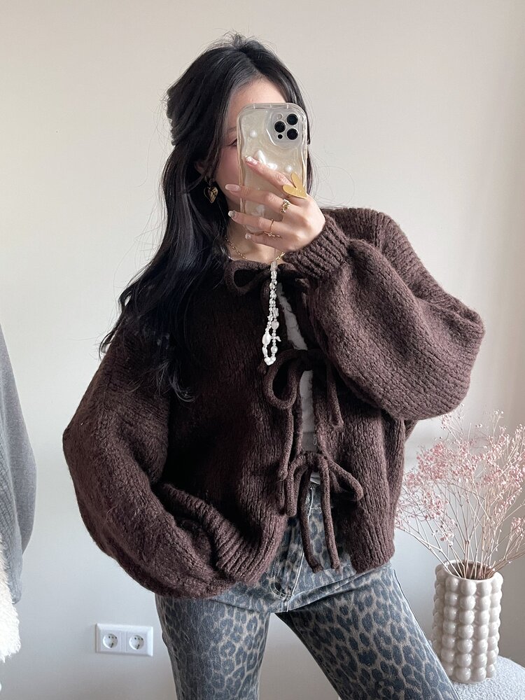 Nimi Bow Knit Sweater / Brown